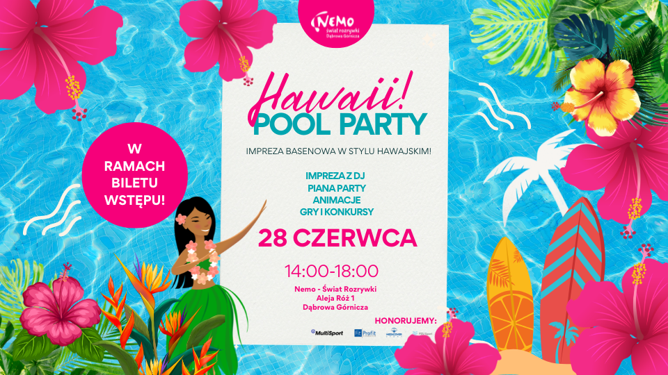 Turquoise And Pink Floral Tropical Exotic Island Aloha luau Hawaiian Birthday Invitation (1920 × 1080 px)