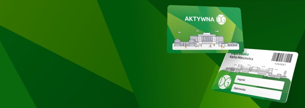 Grafika przedstawiająca Dąbrowska Kartę Mieszkańca na zielonym tle